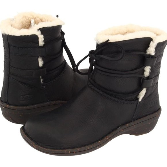 UGG Shoes - UGG Caspia 1932 Black Leather Short Boots-Authentic-Size 7